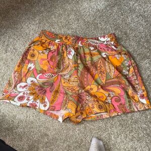Gianni Bini High Waist Floral Shorts - Orange and Pink